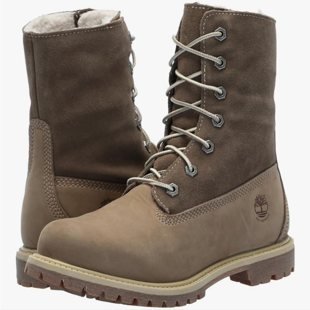 NIB Timberland Mid Warm Waterproof Lace Up Boots - Taupe